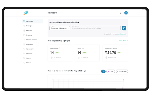 Affiliate dashboard to track your earnings